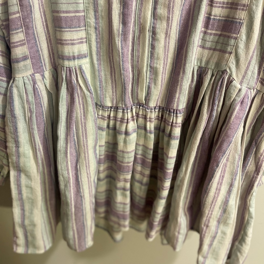 Easel Long Sleeve Linen Blend Purple White Button Up Tunic Dress Boho Beach - Picture 11 of 16